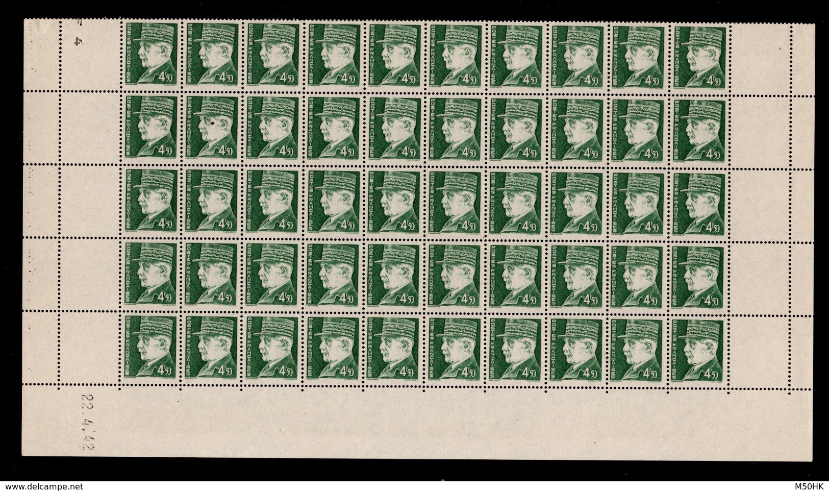 YV 523 N** En Demi Feuille De 50 Timbres Avec Coin Daté Du 22.4.42 - Feuilles Complètes