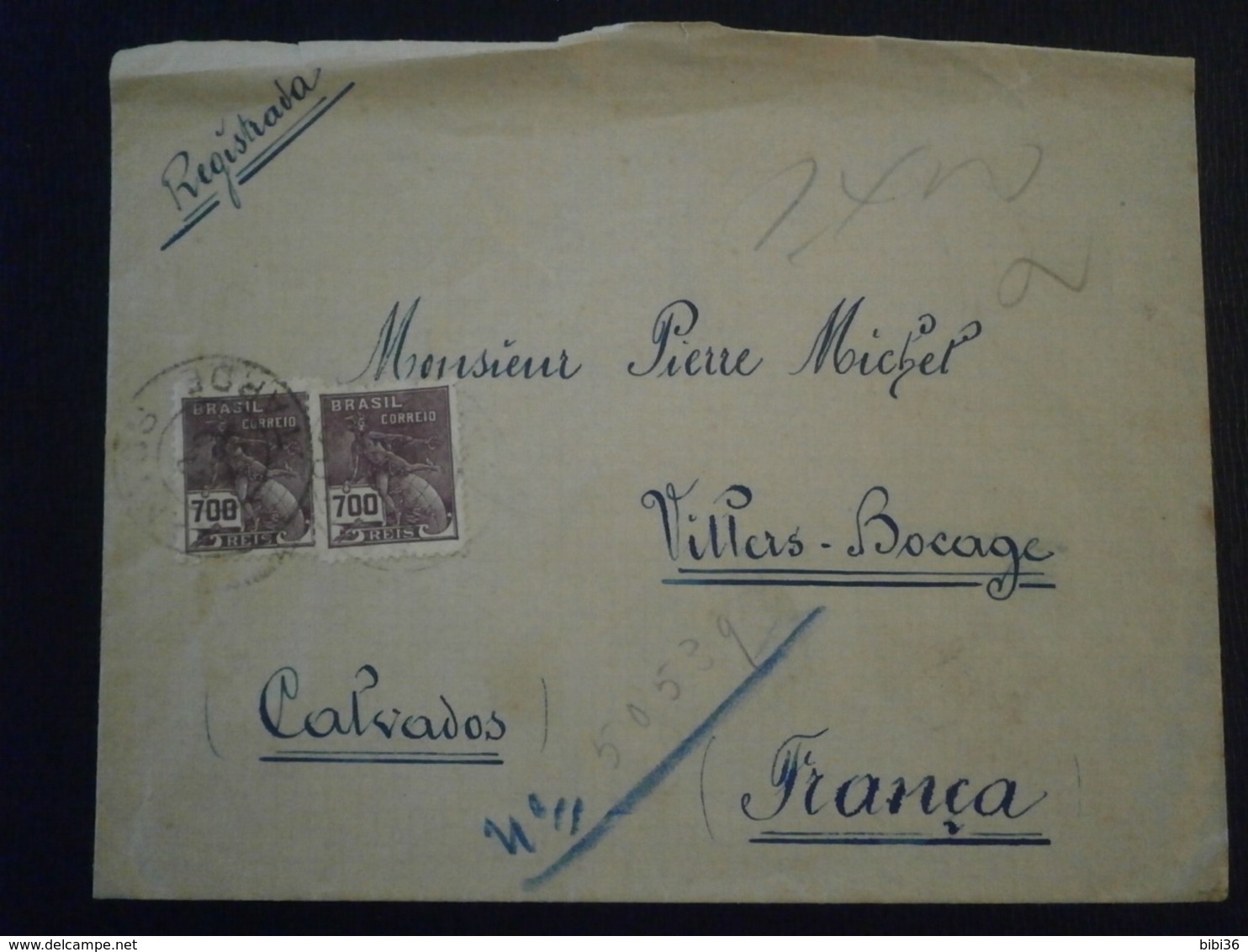 BRASIL BRESIL BRAZIL TIMBRES REGISTRADO RECOMMANDE SANTOS VILLERS BOCAGE CALVADOS LETTRE ENVELOPPE COVER LETTER PLI - Airmail (Private Companies)