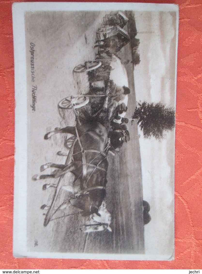 Ostpreussische Fluchtlinge . Attelage De Chevaux  .cachet Censure Strasbourg - Ostpreussen