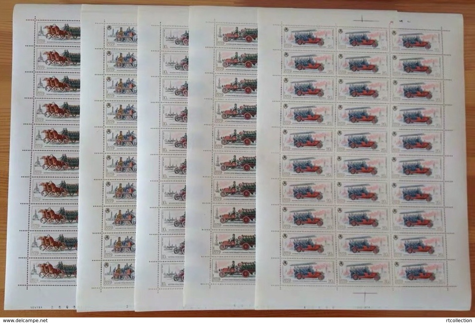 USSR Russia 1984 Sheet History Fire Engine Horse Drawn Crew Wagon Steam Pump Transport Trucks Stamps MNH Mi 5461-65 - Full Sheets