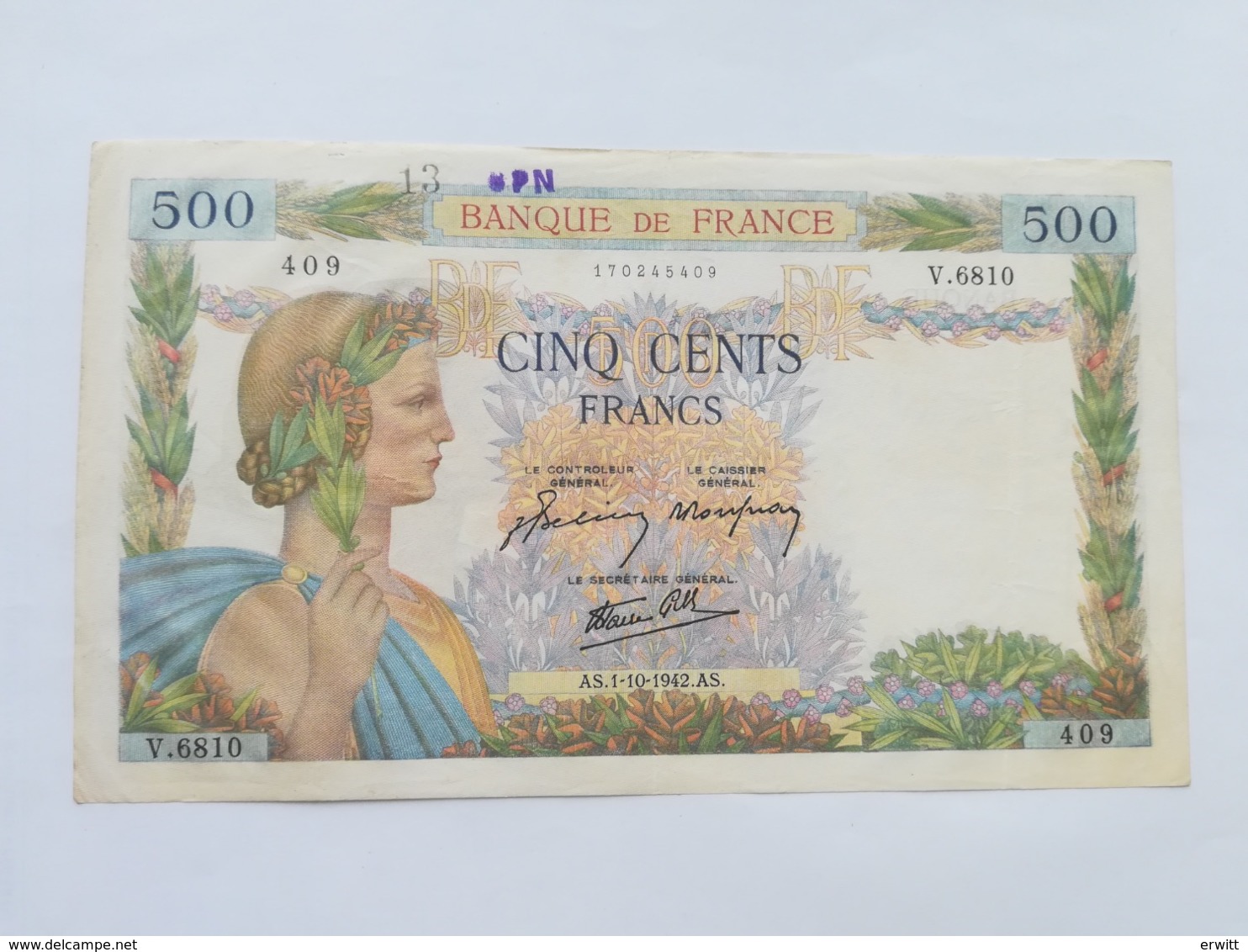 FRANCIA 500 FRANCS 1942 - 500 F 1940-1944 ''La Paix''