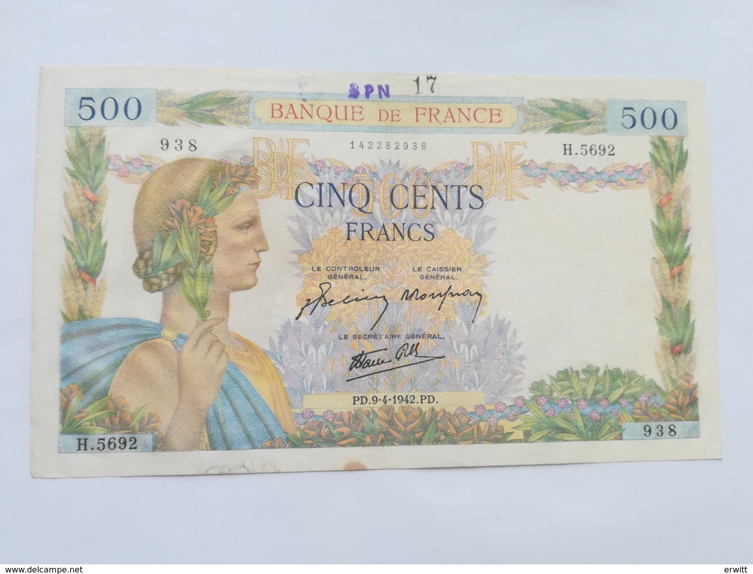 FRANCIA 500 FRANCS 1942 - 500 F 1940-1944 ''La Paix''