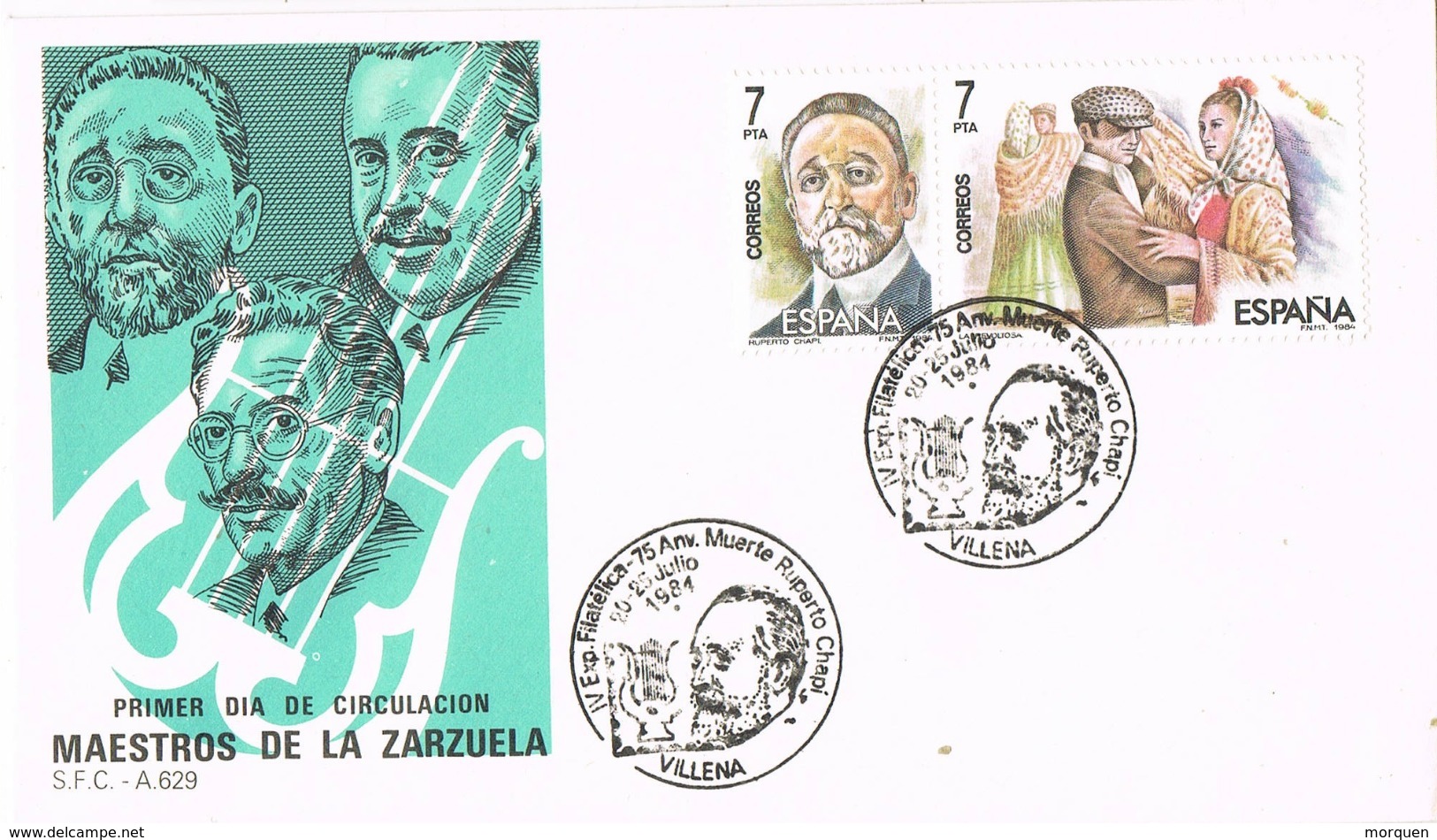 34351. Carta VILLENA (Alicante) 1984. Maestros De La Zarzuela. RUPERTO CHAPI - Cartas & Documentos