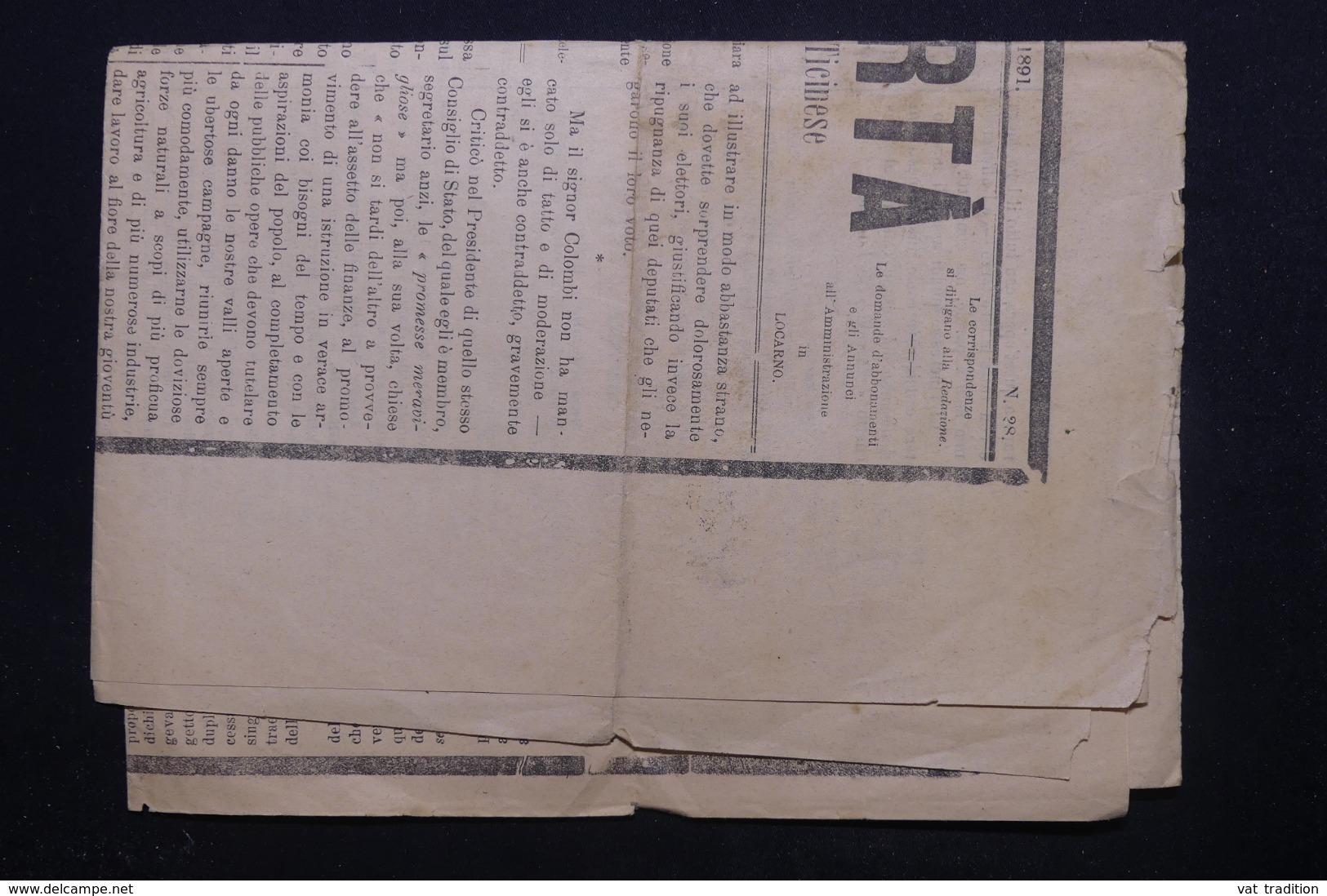SUISSE - Affranchissement De Locarno Sur Journal En 1891 , étiquette  " Via Di Francia " - L 45297 - Storia Postale