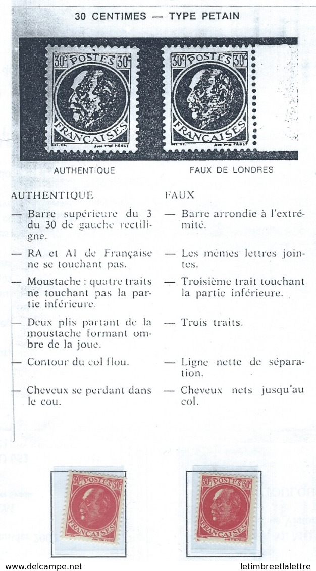 France, Libération, Faux De L'intelligence Servie, N° 506 A ** - 30 Cts Type Pétain - 1 Authentique -> 1 Faux - Liberación