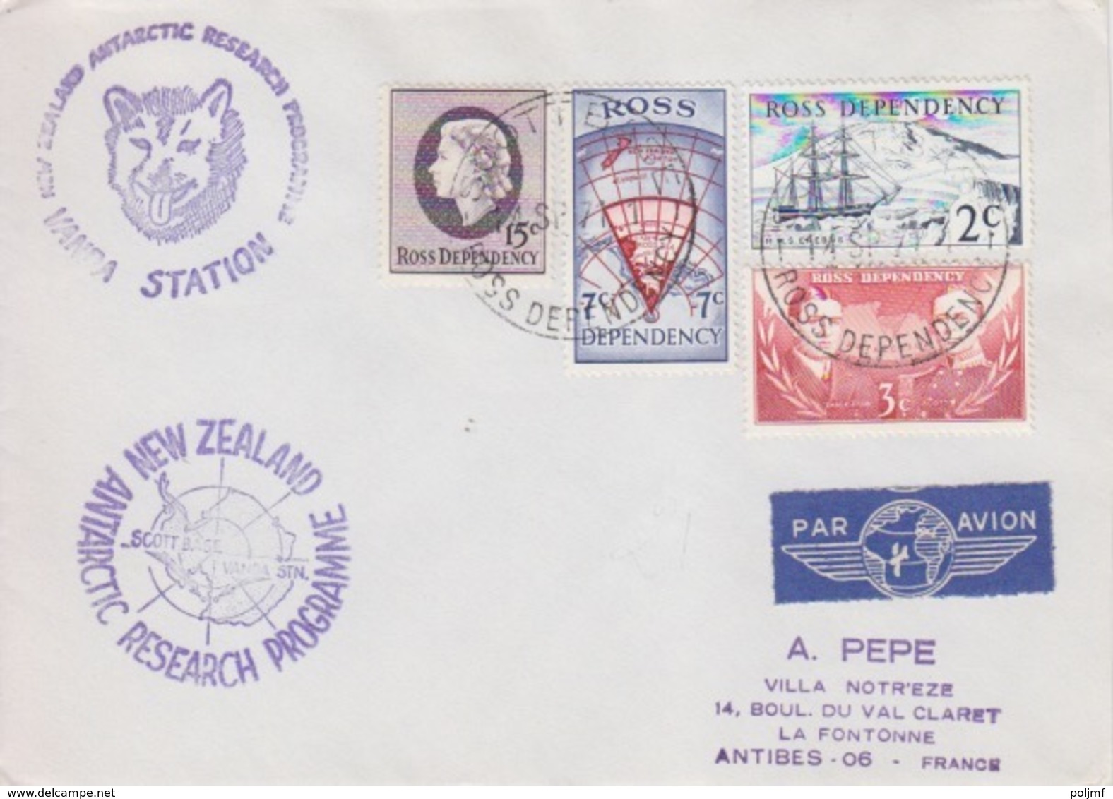 Polaire Néozélandais, N° 5 à 8 Obl. Scott-Base Le 14 SP 71 + Cachet Station Vanda (tête De Chien Et Carte) - Storia Postale