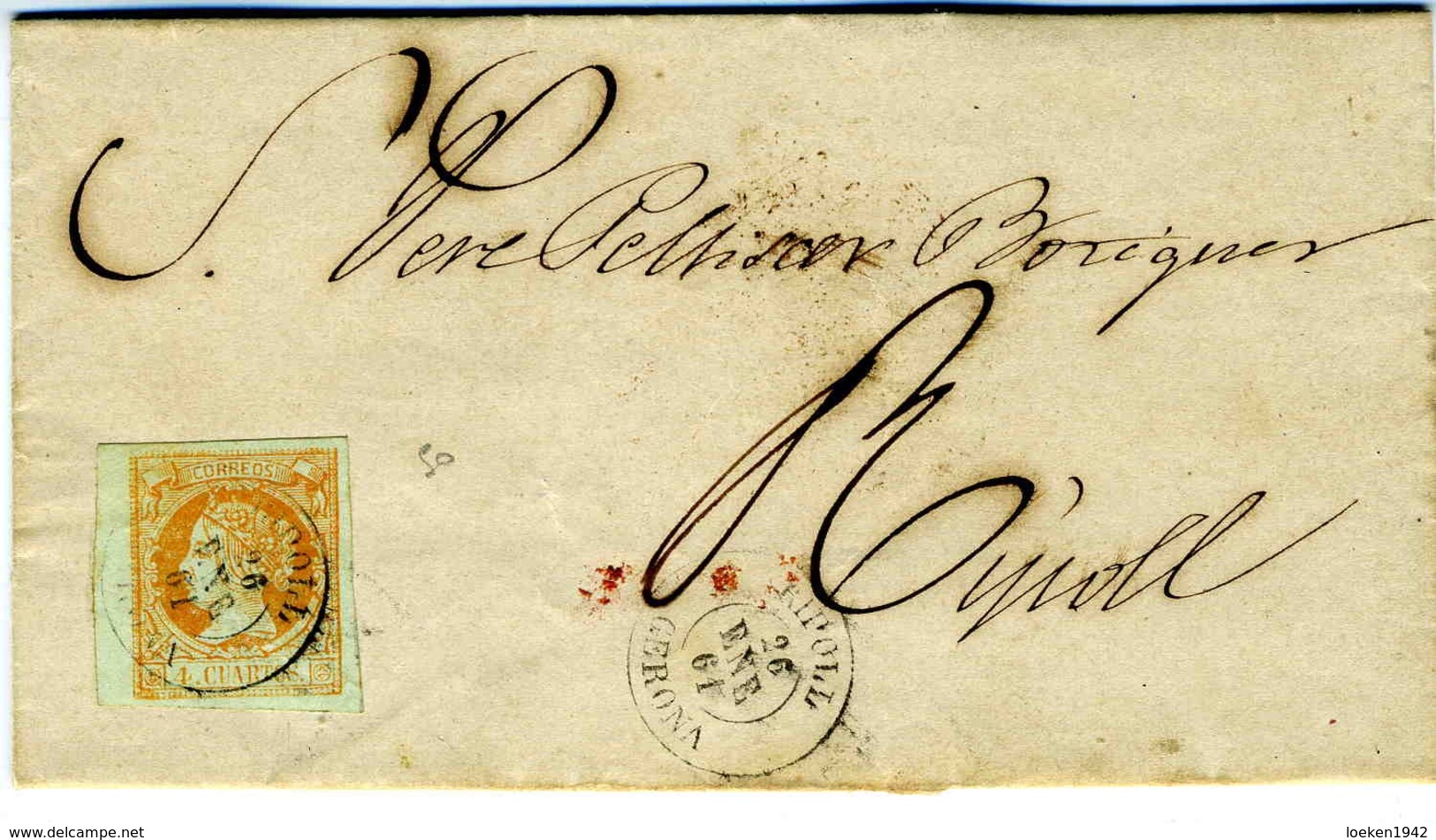 ESPAÑA 1861  4 C BORDE DE HOJA CARTA  De  RIPOLL  ENE 61  Hasta RIPOLL  LC 19 - Cartas & Documentos