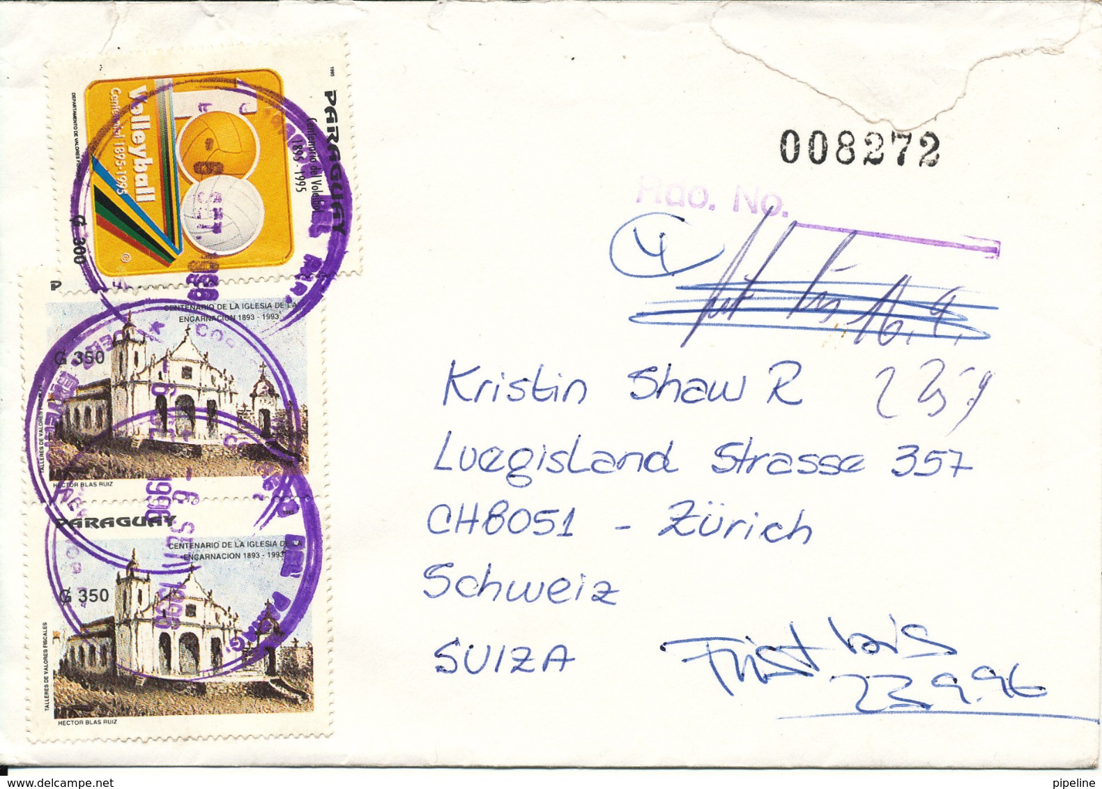 Paraguay Registered Cover Sent To Switzerland 6-9-1996 (cover Damaged At The Top By Opening) - Paraguay