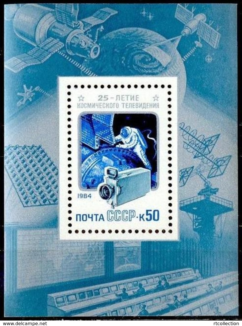 USSR Russia 1984 Space Television 25th Anniversary Camera Spaceman Walker Astronaut S/S Stamp MNH Mi 5441 Bl.176 - Astronomy