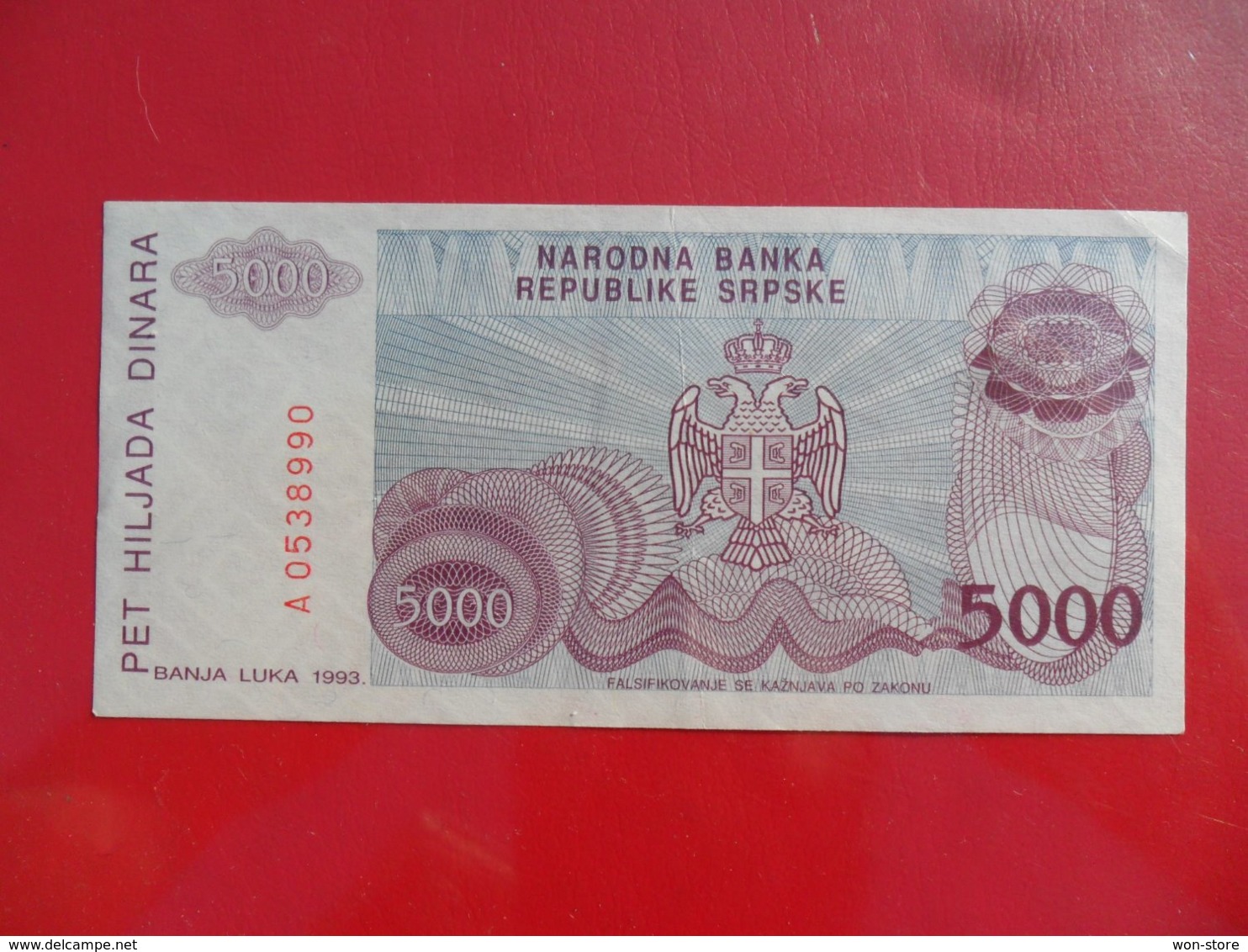 NB Republika Srpska 5000 Dinara 1993, P-152a, Price For 1 Pcs - Bosnia And Herzegovina