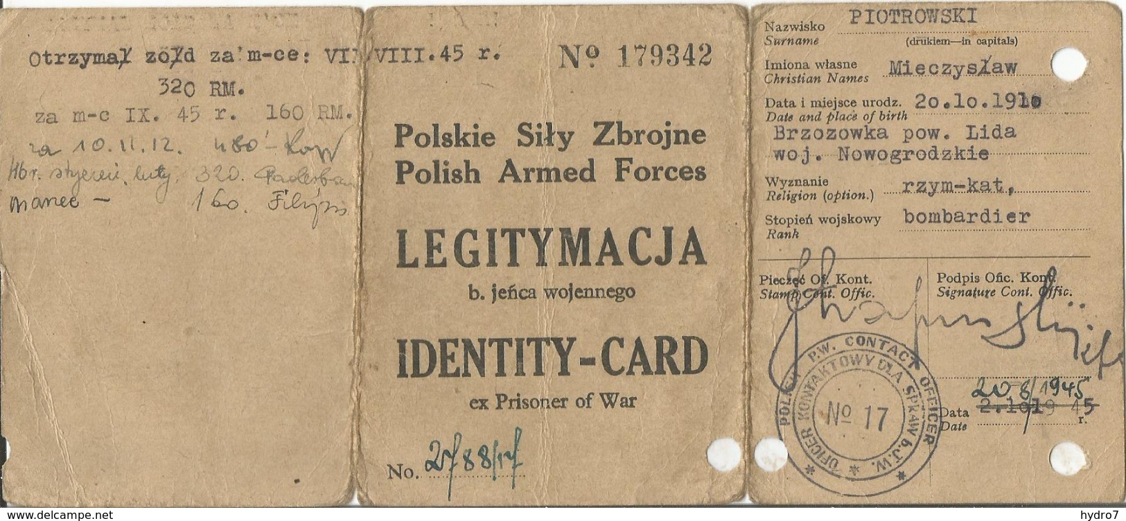 Germany-Poland 1945 ID Carte Bilingual Ausweis Prisoner Of War Legitymacja Stalag Lager Ersatz Passport With Fingerprint - 1939-45