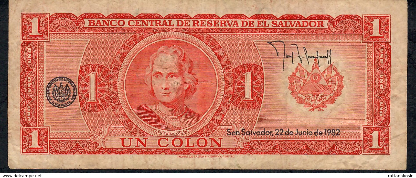 EL SALVADOR P133A 1 COLON 3.6.1982 # GF      FINE NO P.h. ! - Salvador