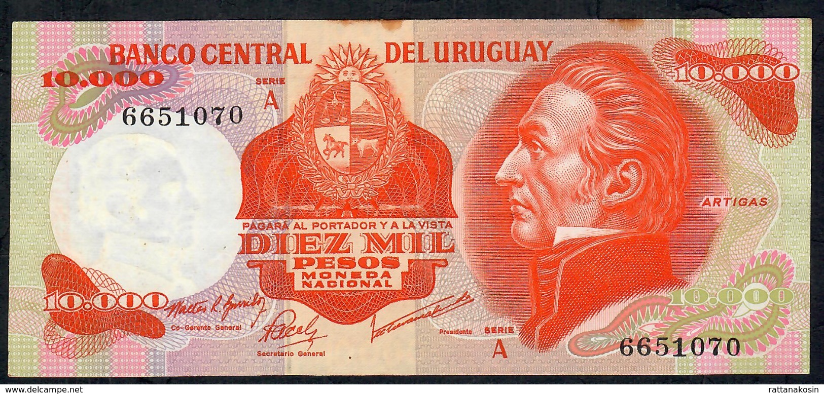 URUGUAY P53a 10.000 PESOS 1973 Serie A VF NO P.h. ! - Uruguay