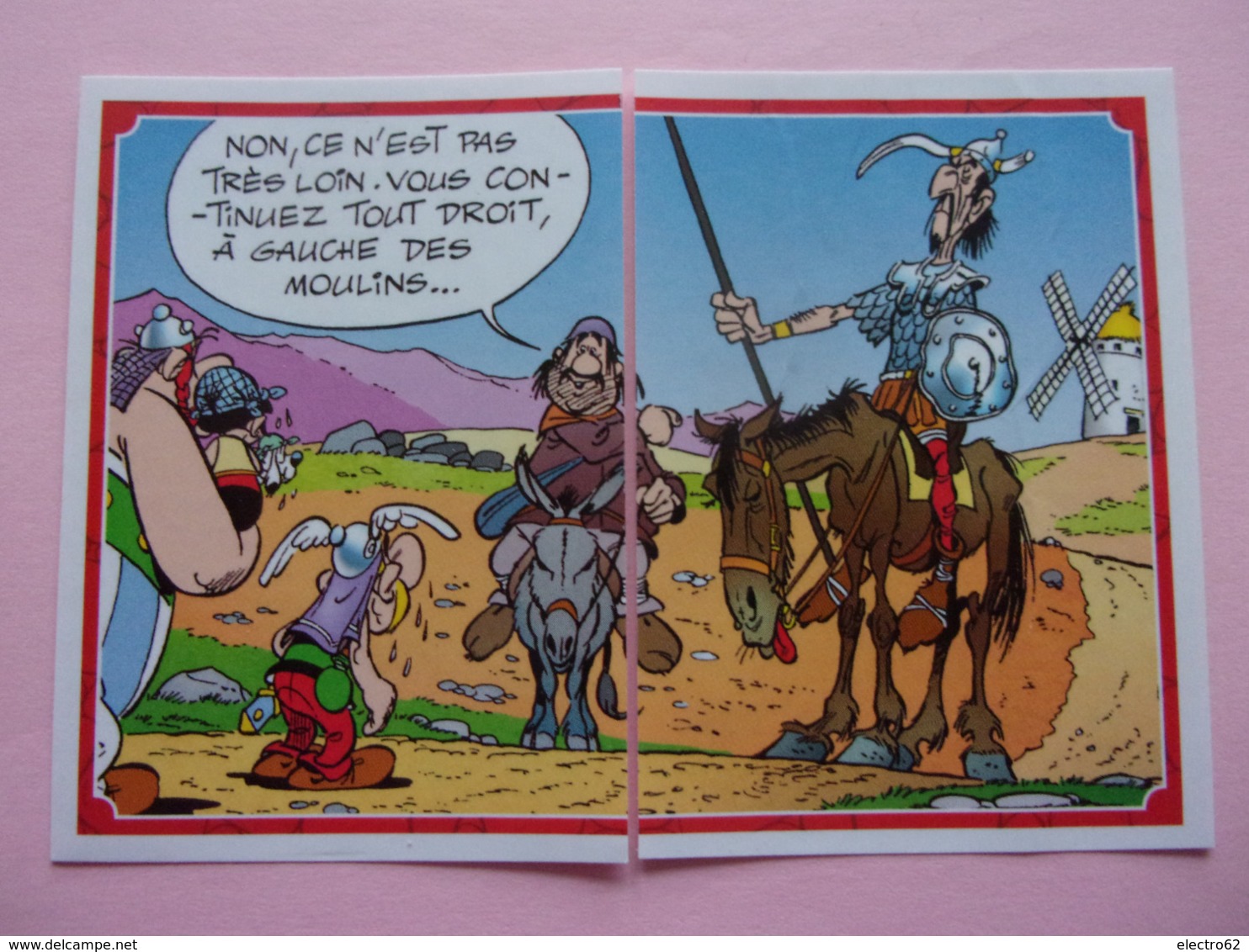 PANINI Astérix CARREFOUR N°56 & 57 Don Quichotte Moulin Mühle Molino Mill Obélix Idéfix Chien Dog - Franse Uitgave