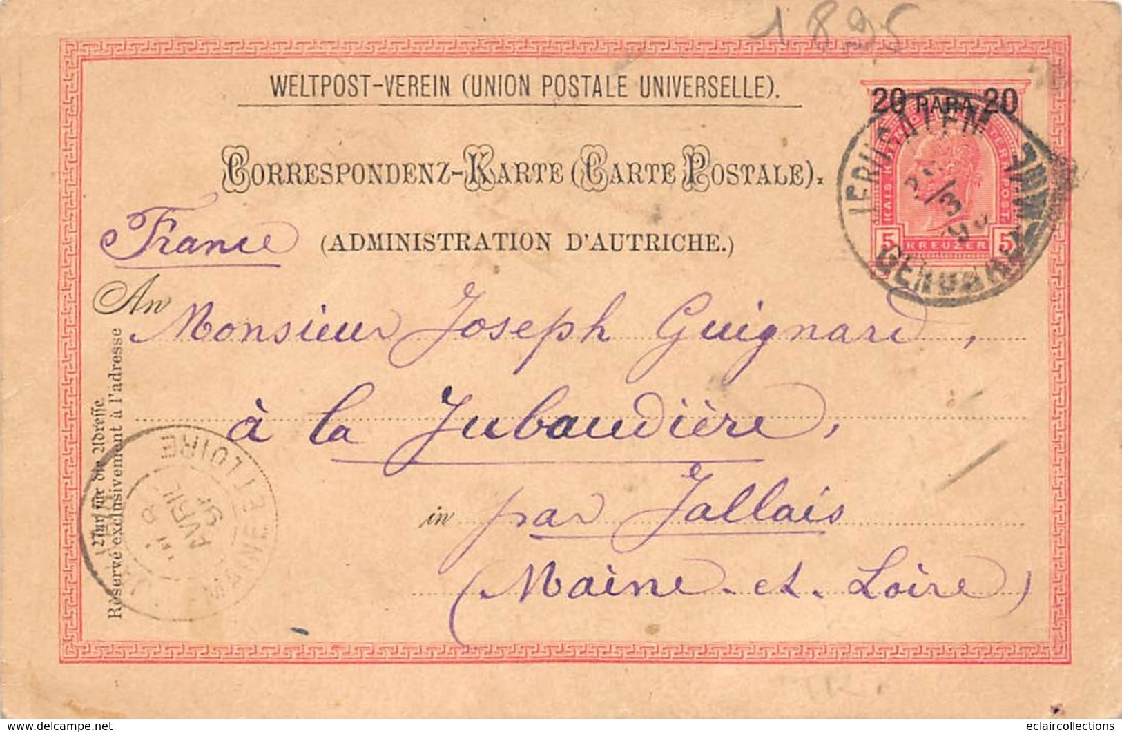 Israël             Précurseur Entier Postal  1895 Jerusalem  (voir Scan). - Israel
