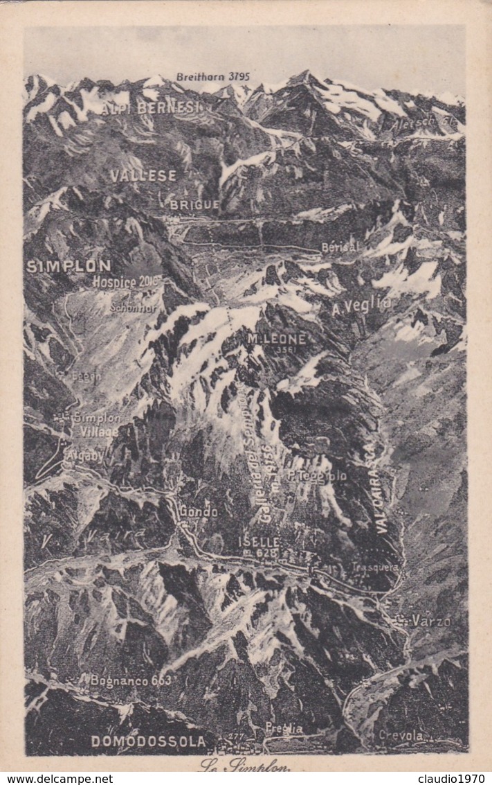 CARTOLINA  - VERBANIA - CARTINA GEOGRAFICA - PASSO DEL SEMPIONE - Verbania