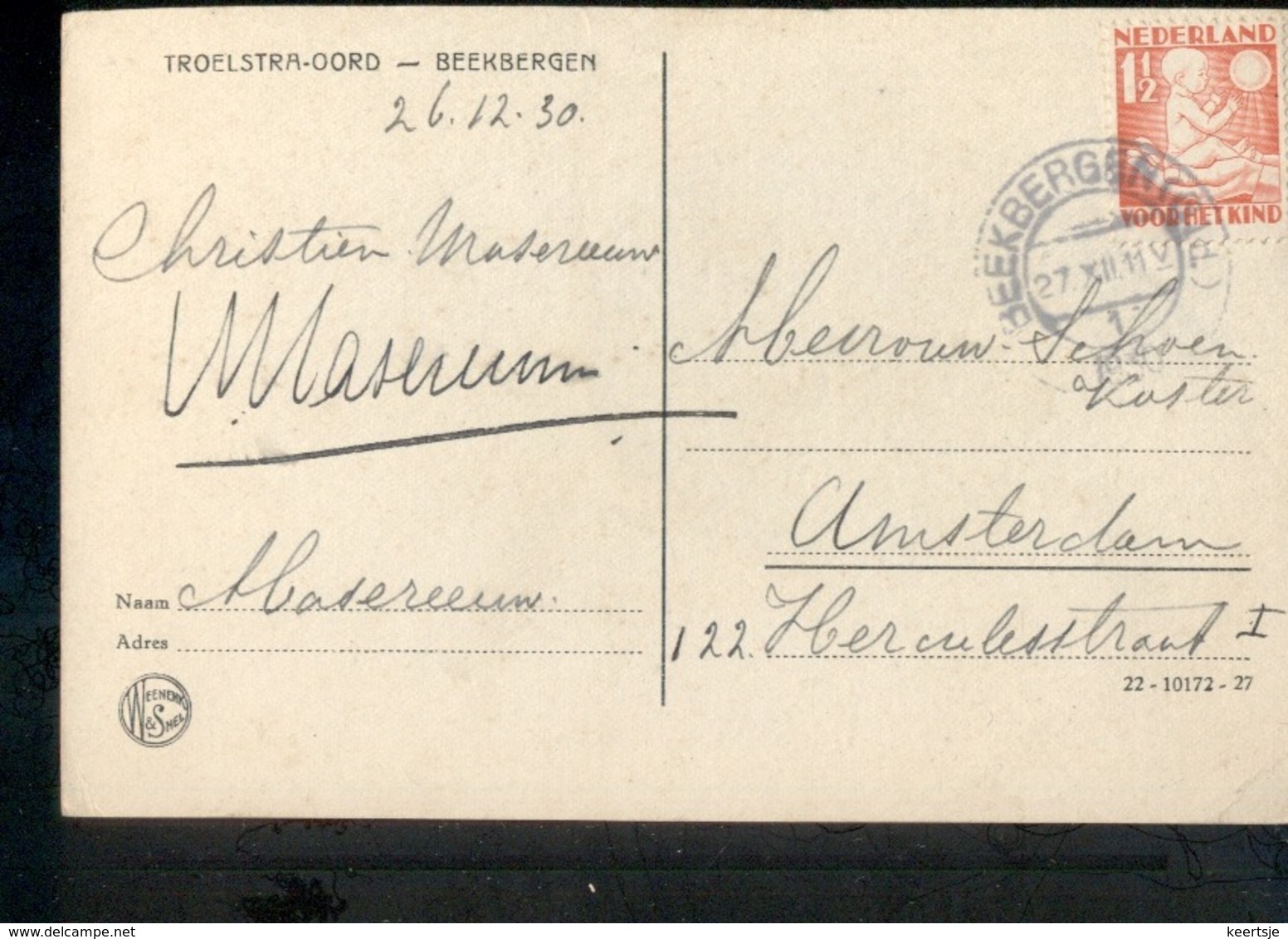Beekbergen - 1930 - Troelstra Oord - Marcofilia