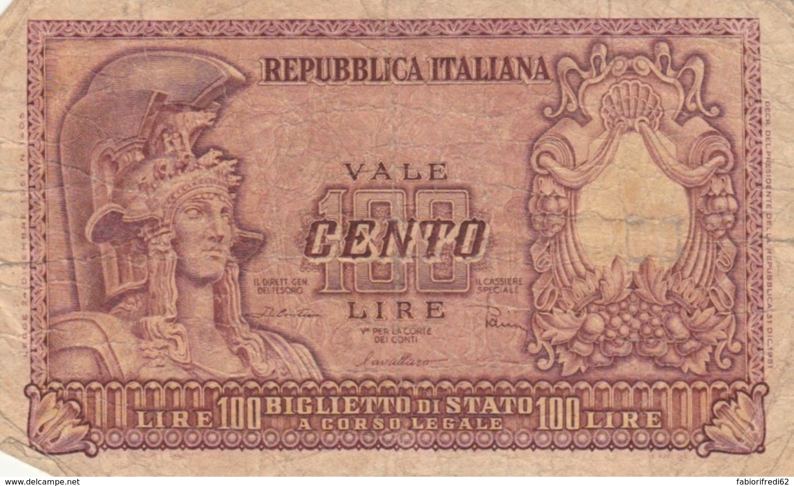 BANCONOTA ITALIA LIRE 100 VF (VX1030 - 100 Liras