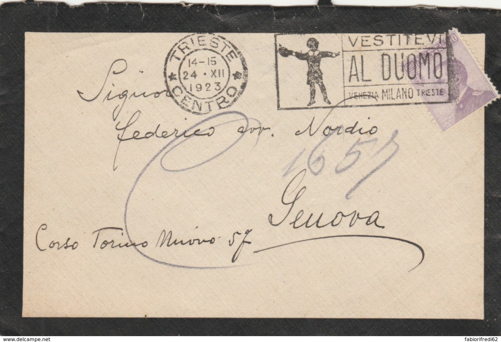 LETTERA 1923 C.50 TIMBRO TRIESTE - VESTITEVI AL DUOMO (VX1118 - Storia Postale