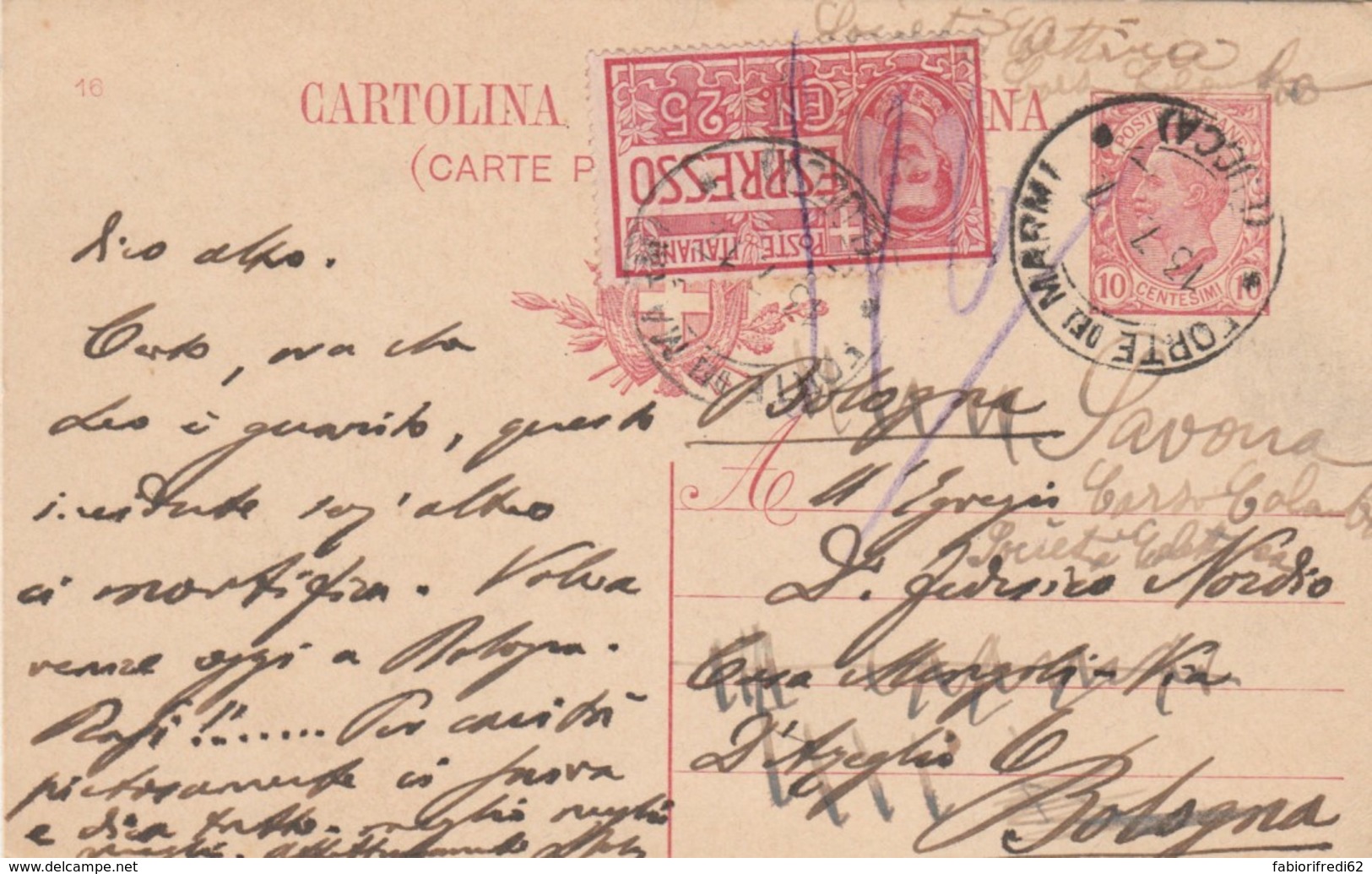 INTERO POSTALE 1917 C.10+ESPRESSO C.25  TIMBRO FORTE DEI MARMI (VX1223 - Interi Postali