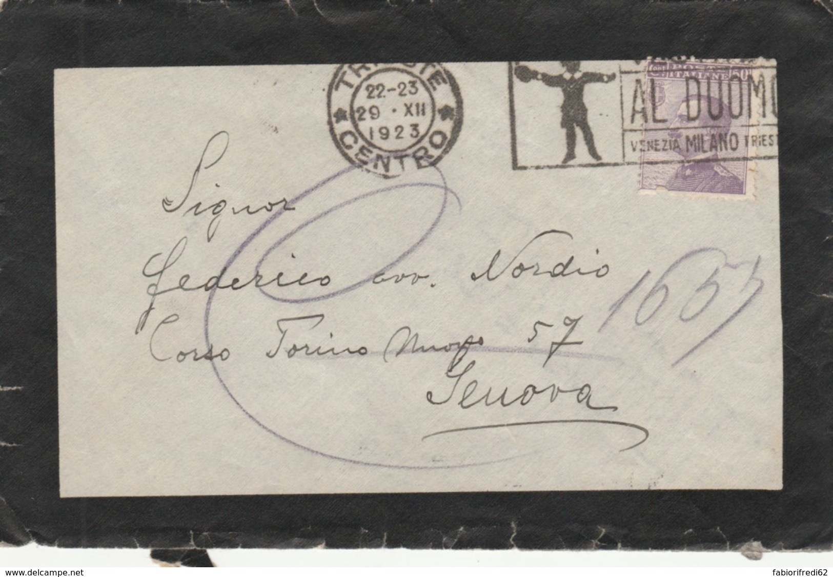 LETTERA 1923 C.50 TIMBRO TRIESTE - VESTITEVI AL DUOMO (VX1308 - Storia Postale