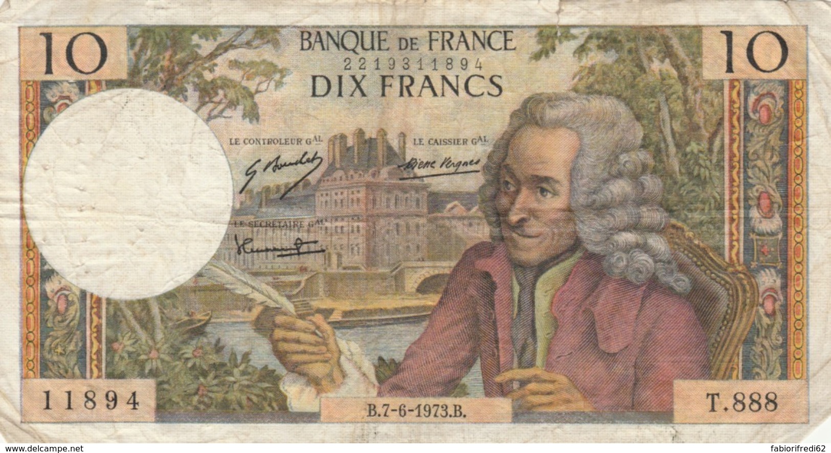 BANCONOTA FRANCIA 10 FRANCHI VF (VX1556 - 10 F 1963-1973 ''Voltaire''