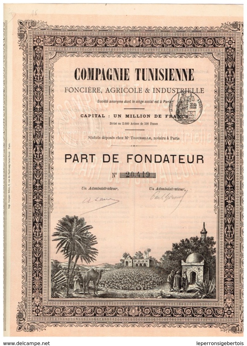 Titre Ancien - Compagnie Tunisienne Foncière, Agricole & Industrielle - VF - Déco - Rare - Afrika