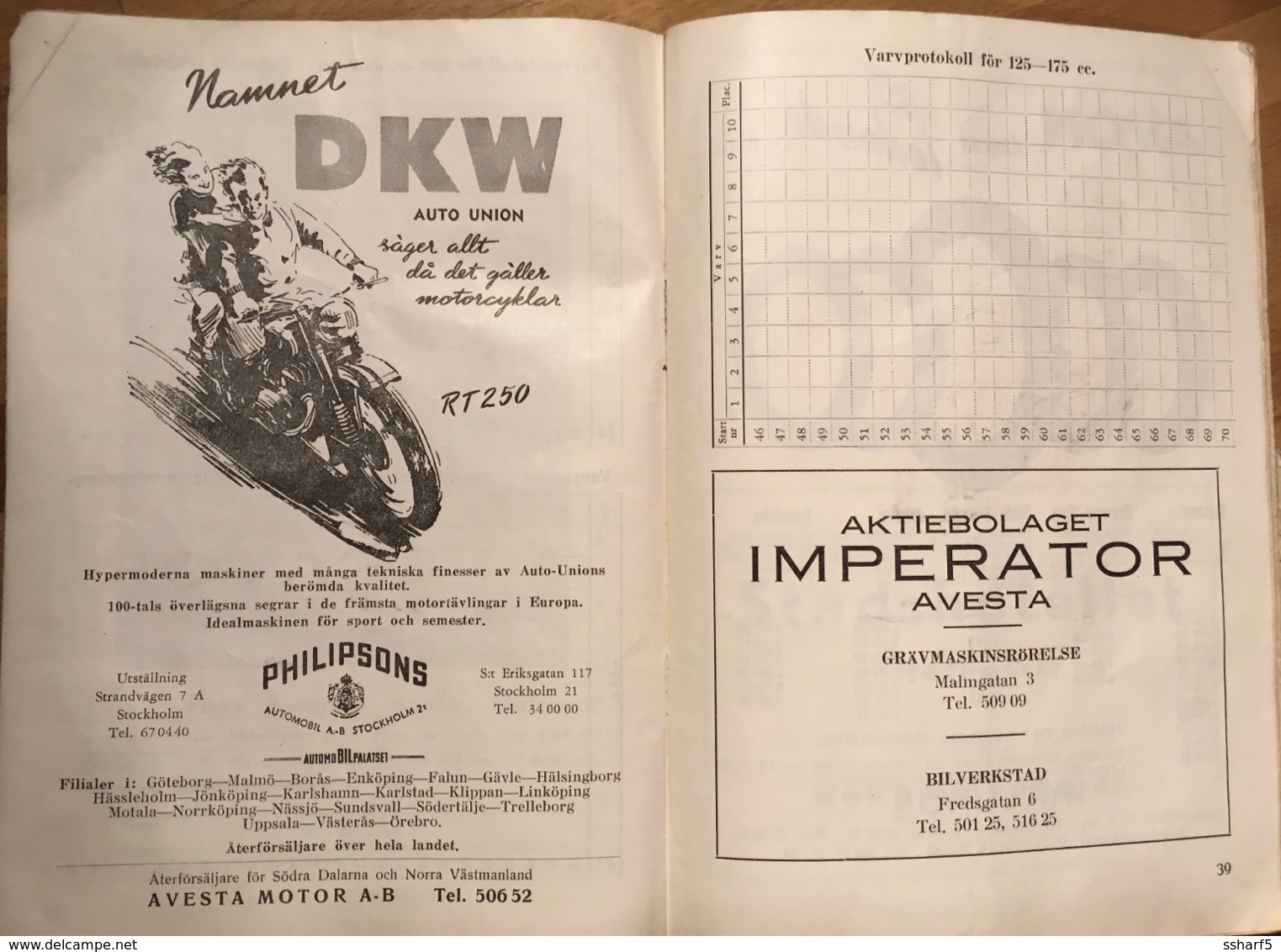 SPEEDWAY + CAR 50 Page Programme HEDEMORA RACE Sweden 1952 With Photos Advertisements + Memorabilia Etc. 140 X 200 Mm - Sonstige & Ohne Zuordnung