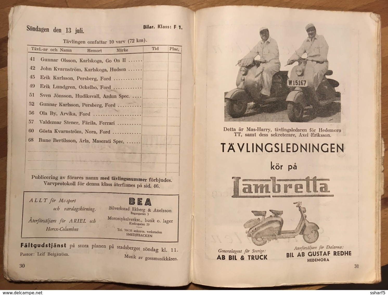 SPEEDWAY + CAR 50 Page Programme HEDEMORA RACE Sweden 1952 With Photos Advertisements + Memorabilia Etc. 140 X 200 Mm - Sonstige & Ohne Zuordnung