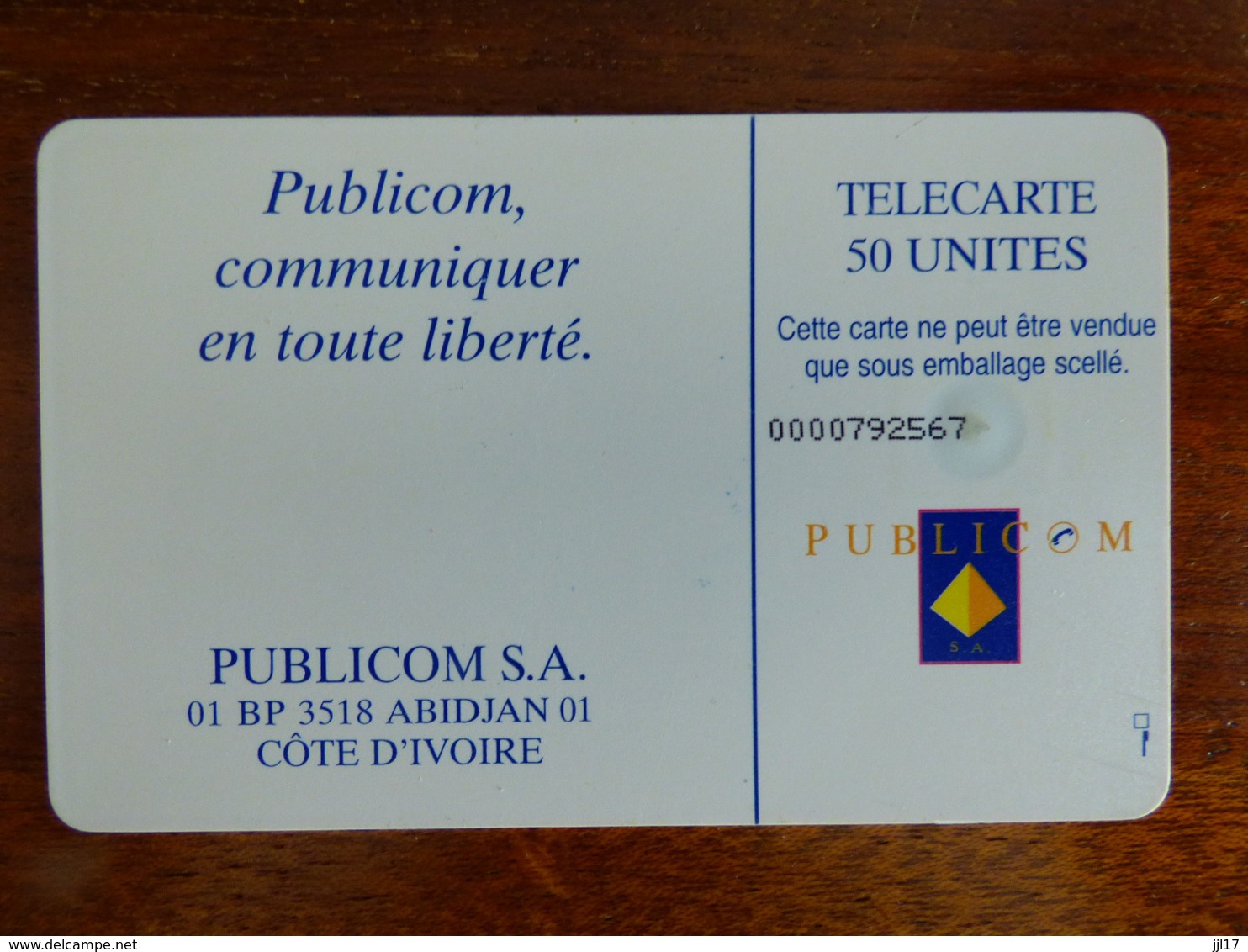 Télécarte De Cote D'Ivoire "PUBLICOM" 50U - GEM1B - N° 0000792567 - Côte D'Ivoire