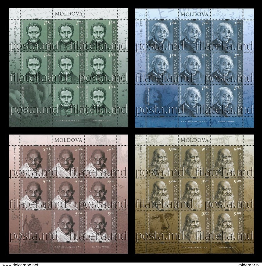 Moldova 2019 Mih. 1119/22 Louis Braille. Albert Einstein. Mahatma Gandhi. Leonardo Da Vinci (4 M/S) MNH ** - Moldavia