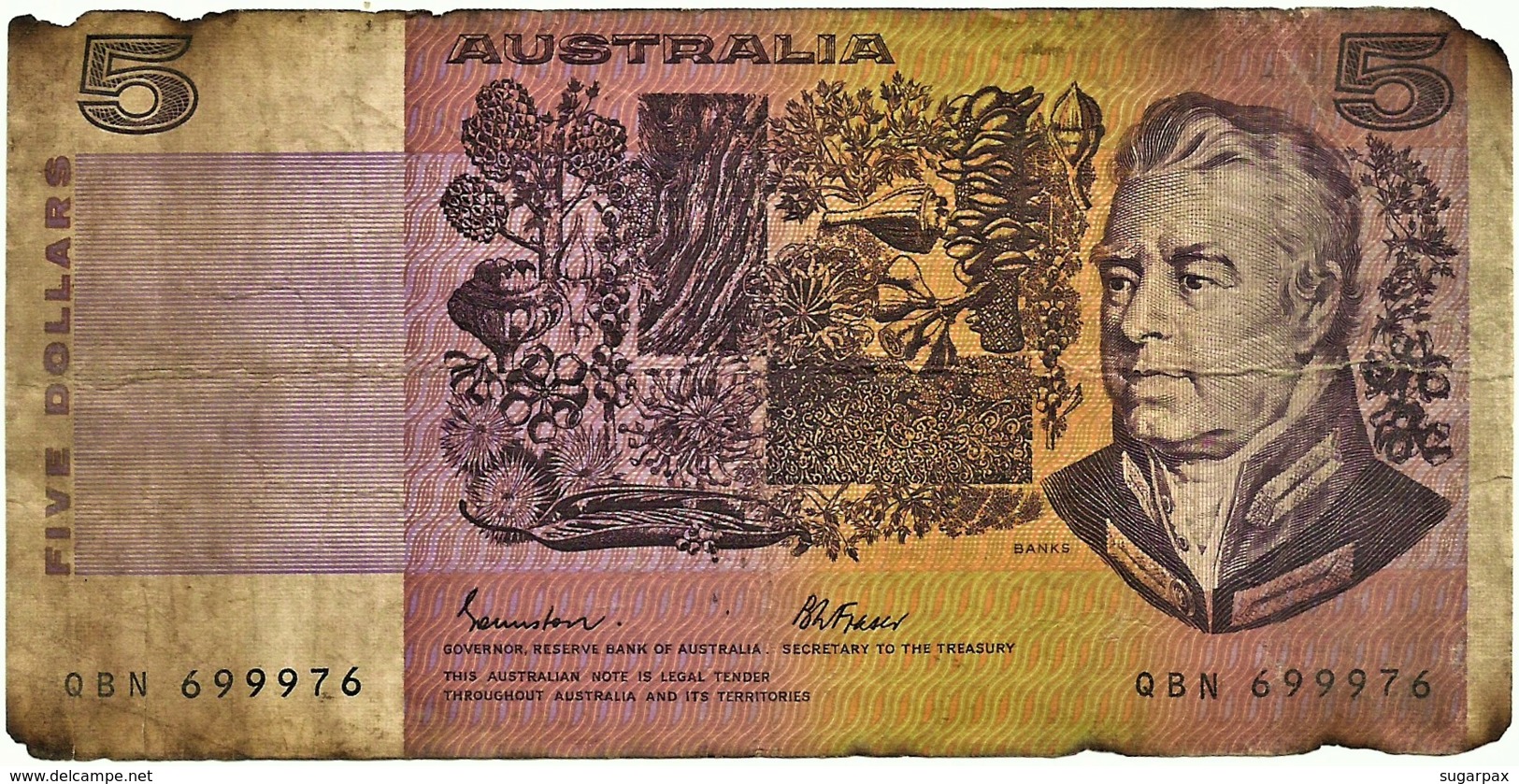 Australia - 5 Dollars - ND ( 1985 ) - Pick 44.e - Serie QBN - Sign. R. A. Johnston + B. W. Fraser - 1974-94 Australia Reserve Bank (paper Notes)