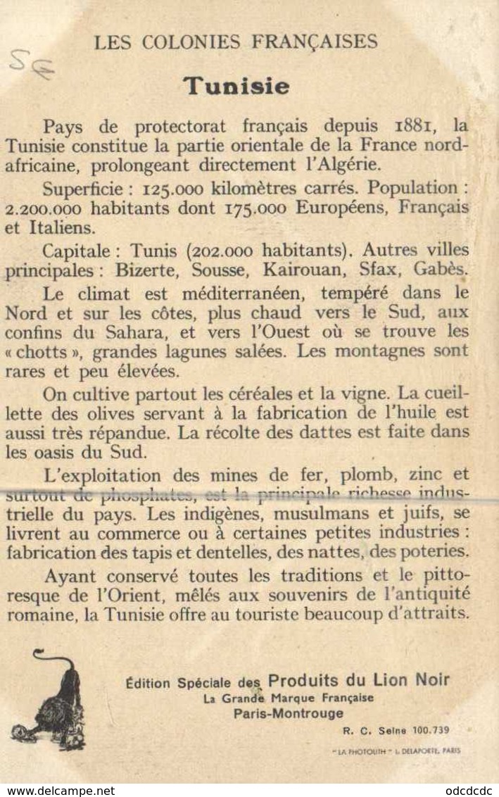 COLONIES FRANCAISES LA TUNISIE  Plan + Vues  RV  Edit Profuits Du Lion Noir Description - Tunisia