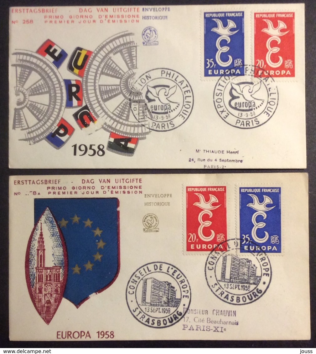 164- Europa 1173 1174 Conseil De L’Europe Strasbourg Et Exposition Philatélique Paris FDC PJ 13/9/1958 Lot 2 Lettre - 1950-1959