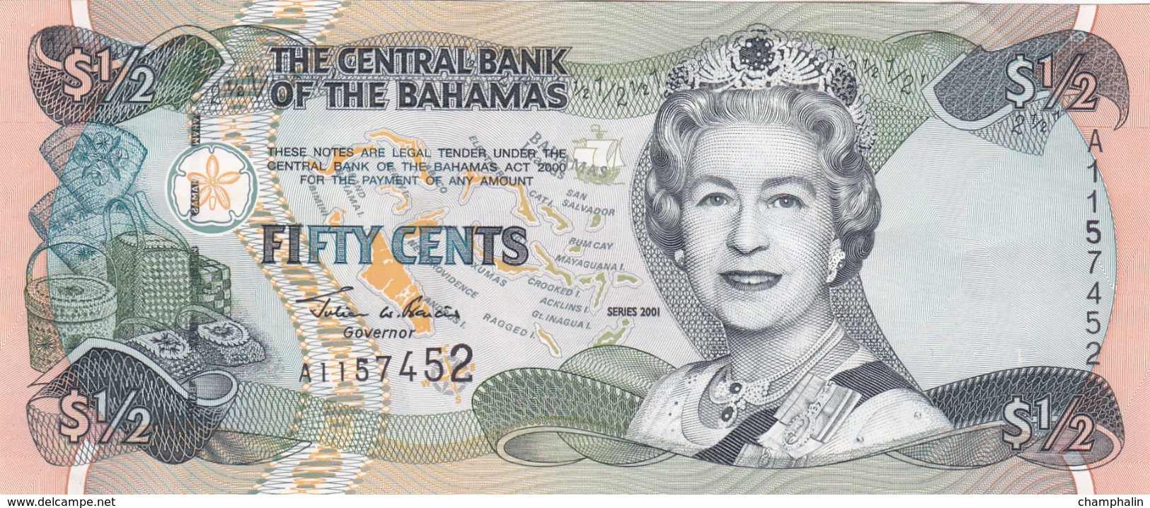 Bahamas - Billet De 1/2 Dollar - 50 Cents - Elizabeth II - 2001 - P68 - Neuf - Bahamas