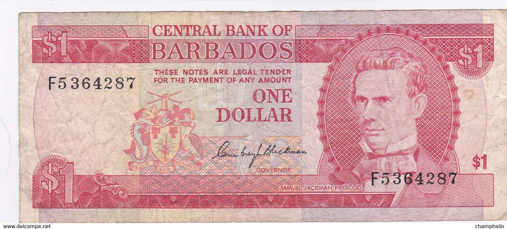 Barbades - Billet De 1 Dollar - Samuel Jackman Prescod - Non Daté - Barbados