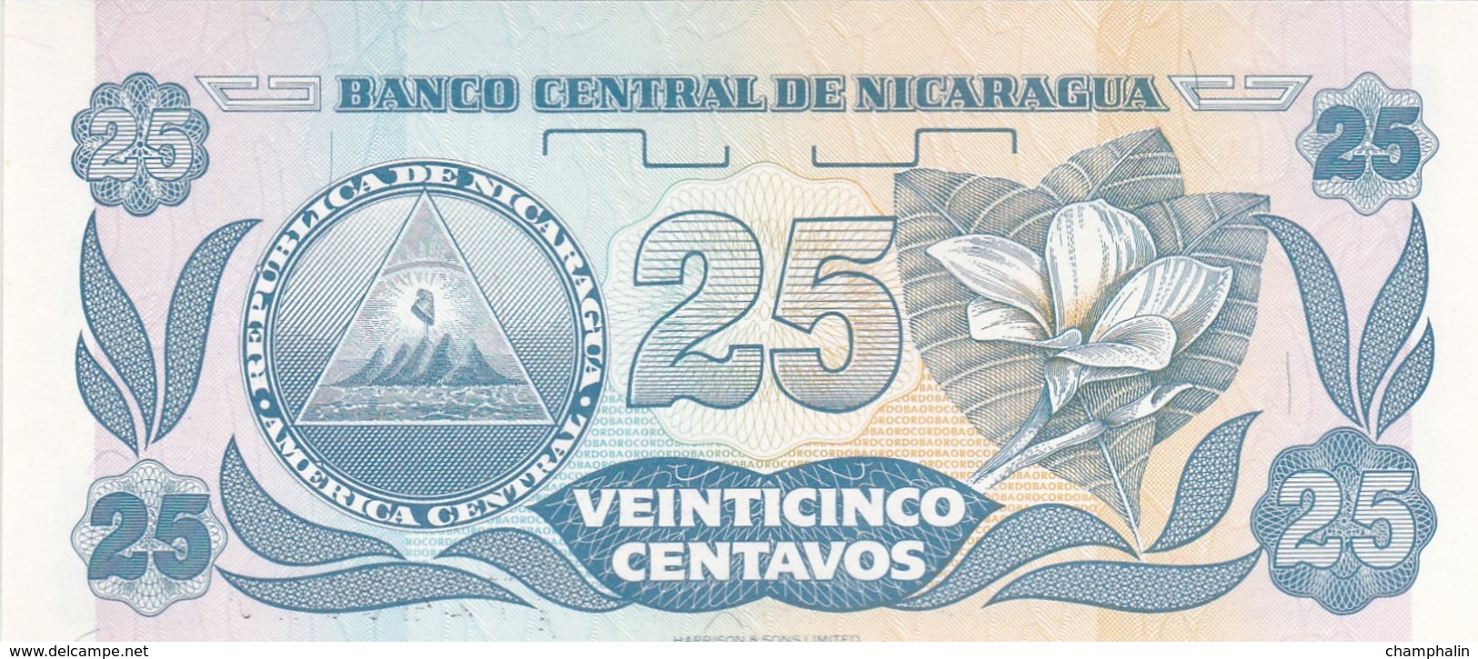 Nicaragua - Billet De 25 Centavos De Cordoba - F.H. De Cordoba - 1991 - Neuf - Nicaragua