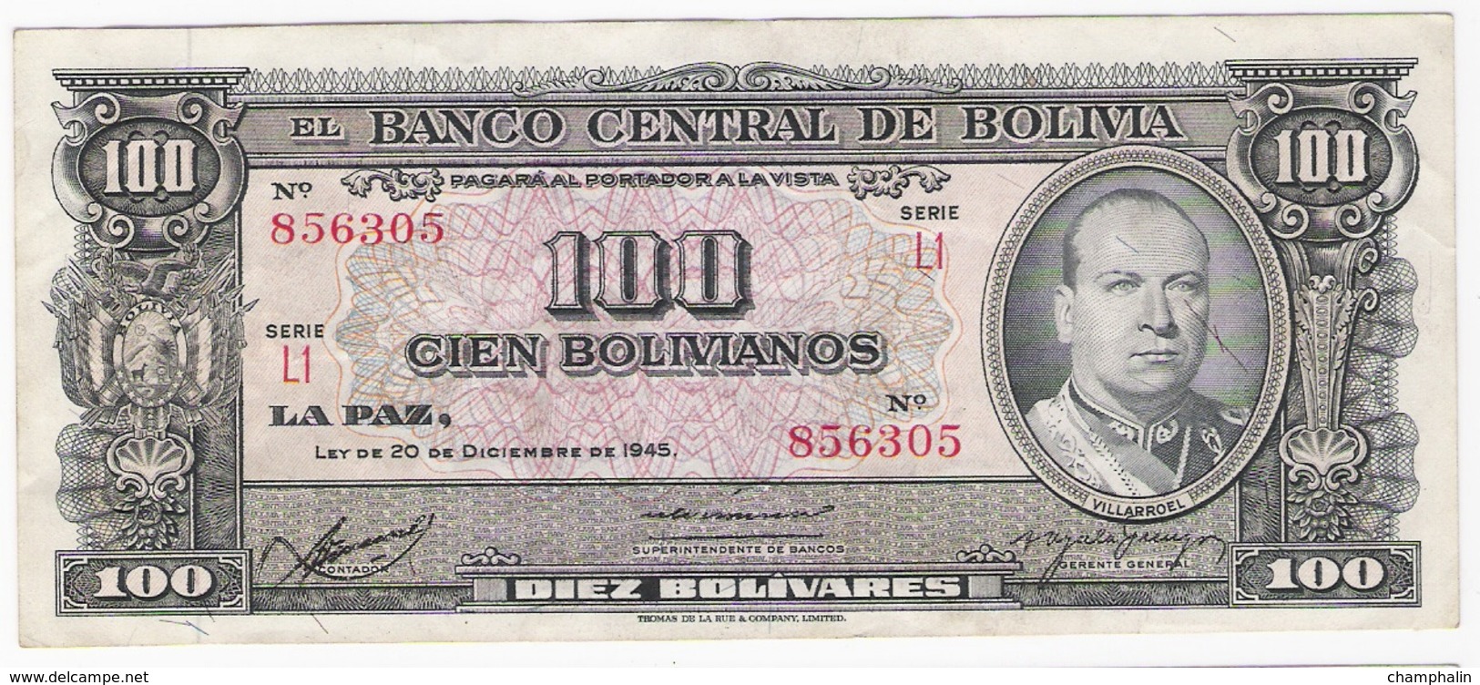 Bolivie - Billet De 100 Bolivianos - 20 Décembre 1945 - Villaroel - Bolivia