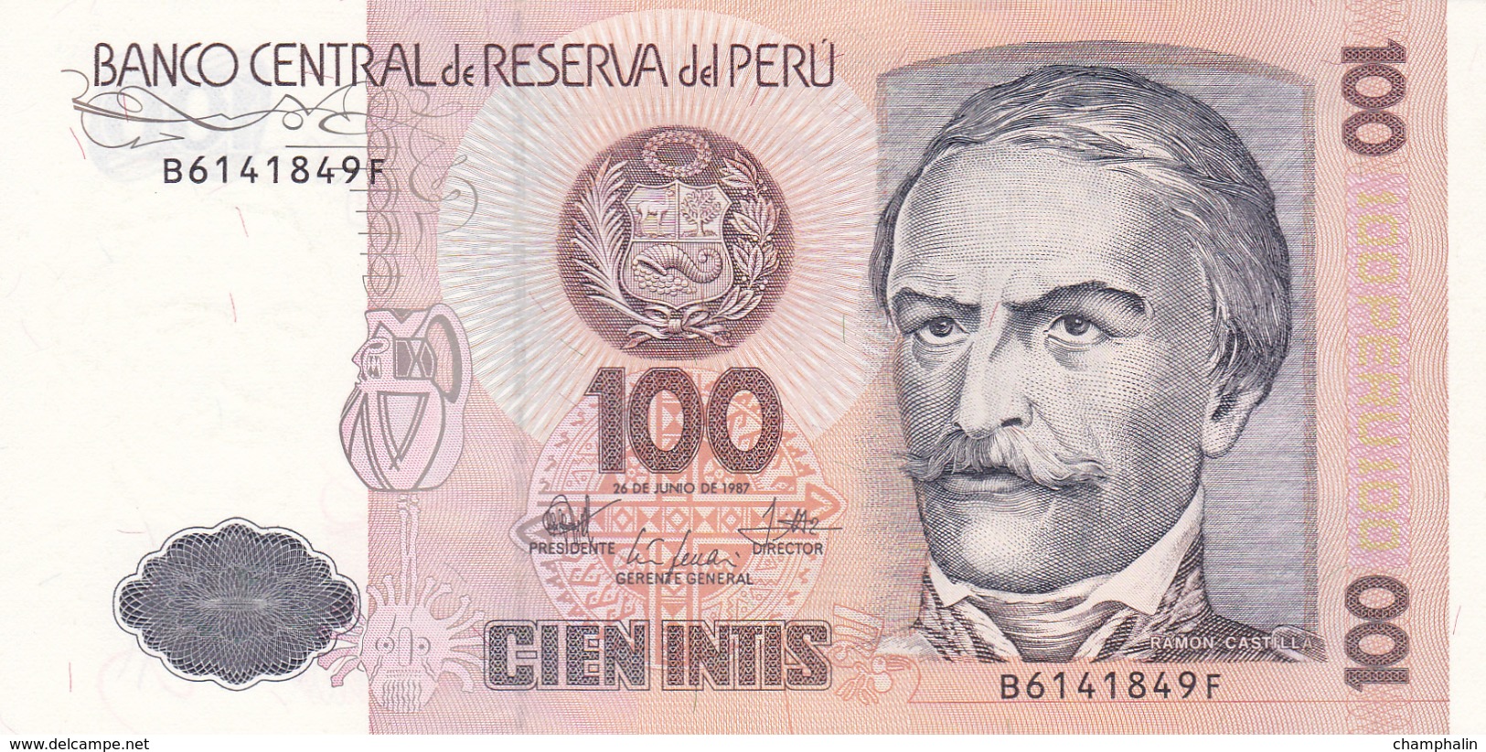 Pérou - Billet De 100 Intis - 26 Juin 1987 - Neuf - Ramon Castilla - P133 - Peru