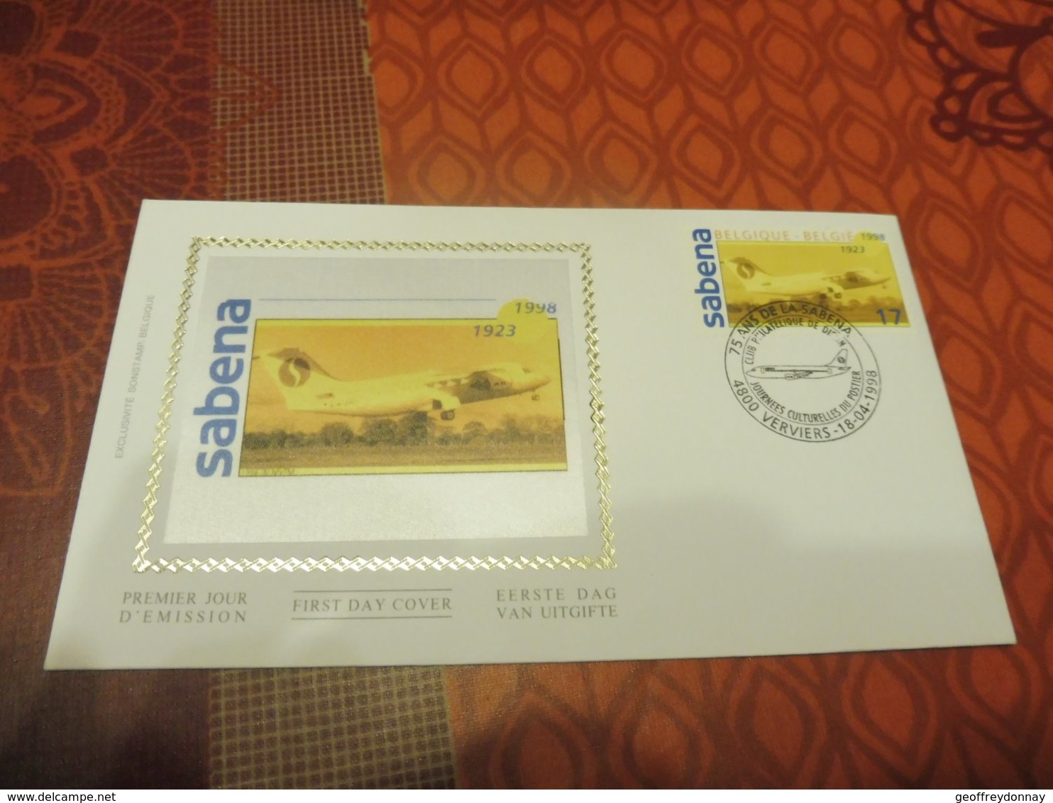 Fdc Sur Soie Belgique Sabena Avion 1998 ( Numero 2753 ) /  Fdcz/s - 1981-1990