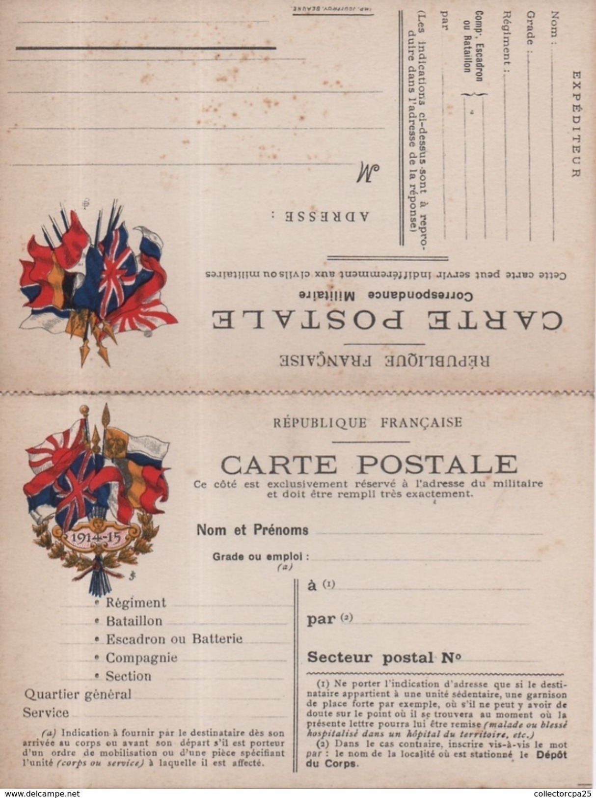 Carte Postale Franchise Militaire Correspondance Militaire 6 Drapeaux Japon Russie Belgique - Guerre 1914-18