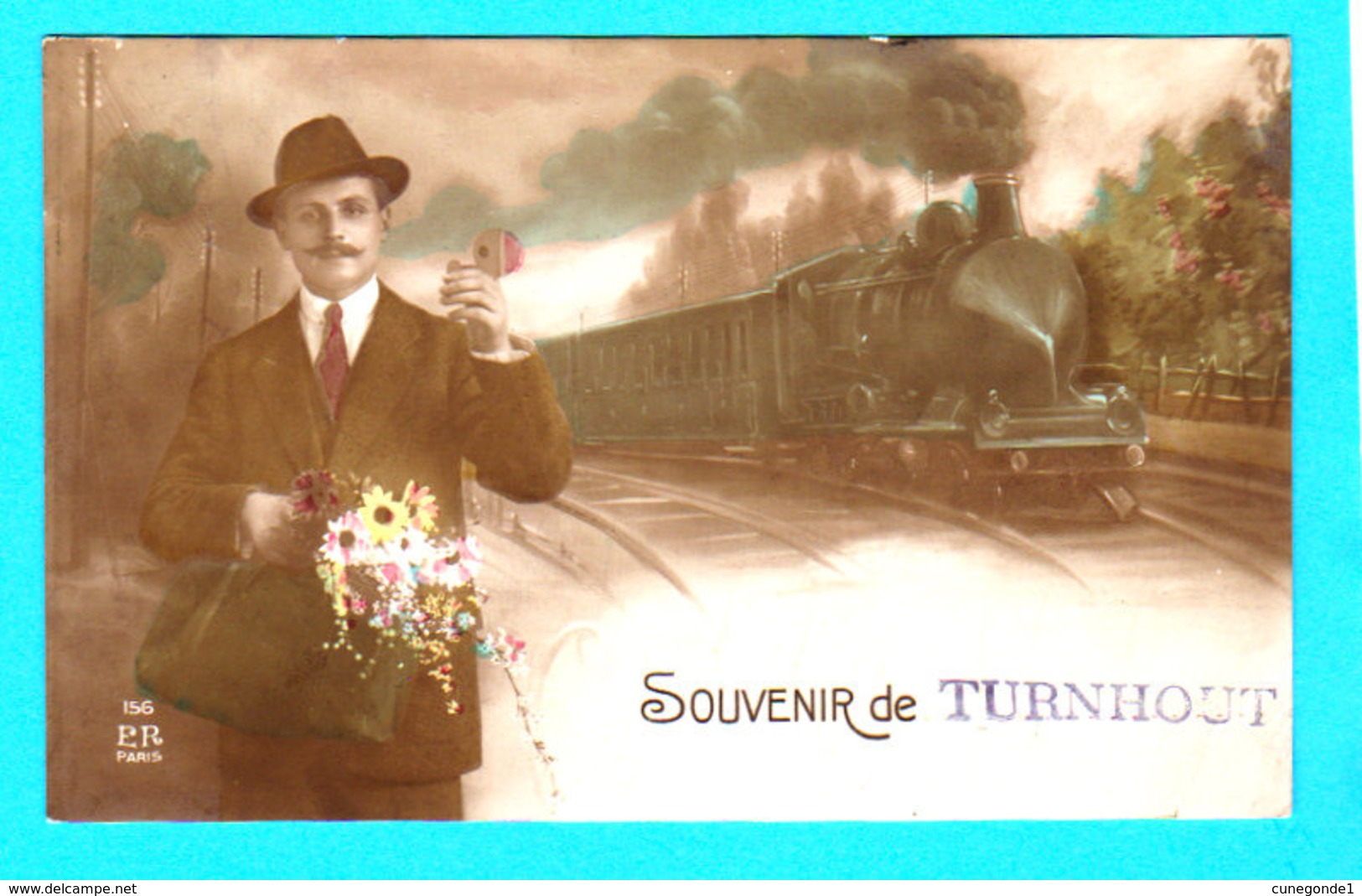 CPA Souvenir De TURNHOUT ( Train ) :  Circulée En 1919 - N° 156 P.R. Paris - 2 Scans - Turnhout