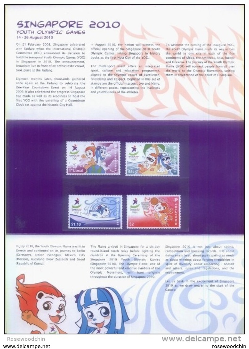 RARE ! 2010 Singapore Youth Olympic Game STAMPS First Day Cover FDC + Presentation Pack  (A-042/043) - Singapur (1959-...)
