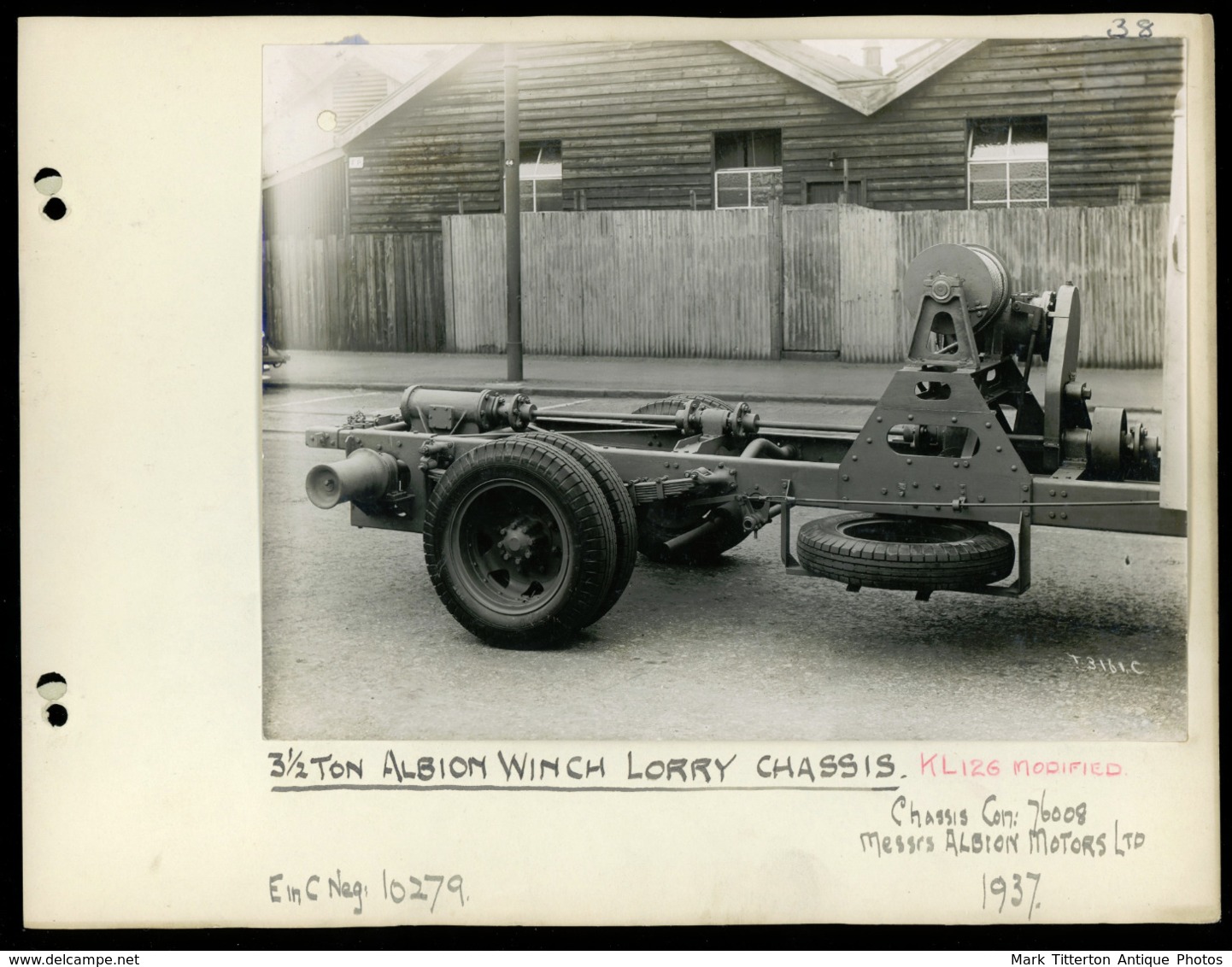 Original Photograph - 3.5 Ton Albion Winch Lorry Chassis -  (U.K.) - 1937 (20 X 15.5cm) - Altri & Non Classificati