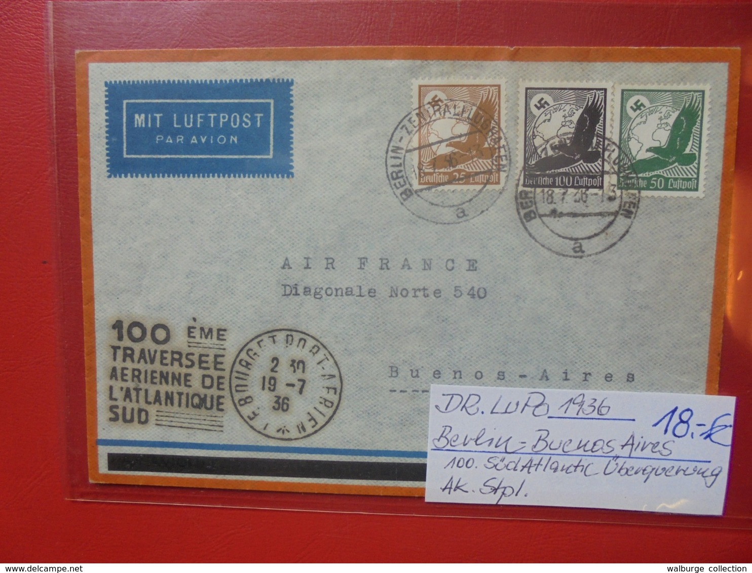 3eme REICH 1936 BERLIN-BUENOS AIRES POSTE AERIENNE - Lettres & Documents