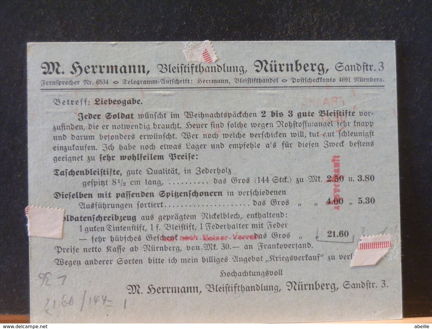 A11/183   DOC.  ALLEMAGNE FLAMME ROUGE NURENBERG 3PfFRANKO BEZAHLT - Other & Unclassified