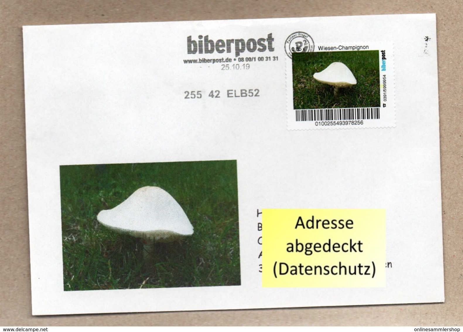 BRD - Privatpost Biberpost - Pilze - Wiesen-Champignon (Agaricus Campestris) (0,85€)  Auf Brief - Pilze