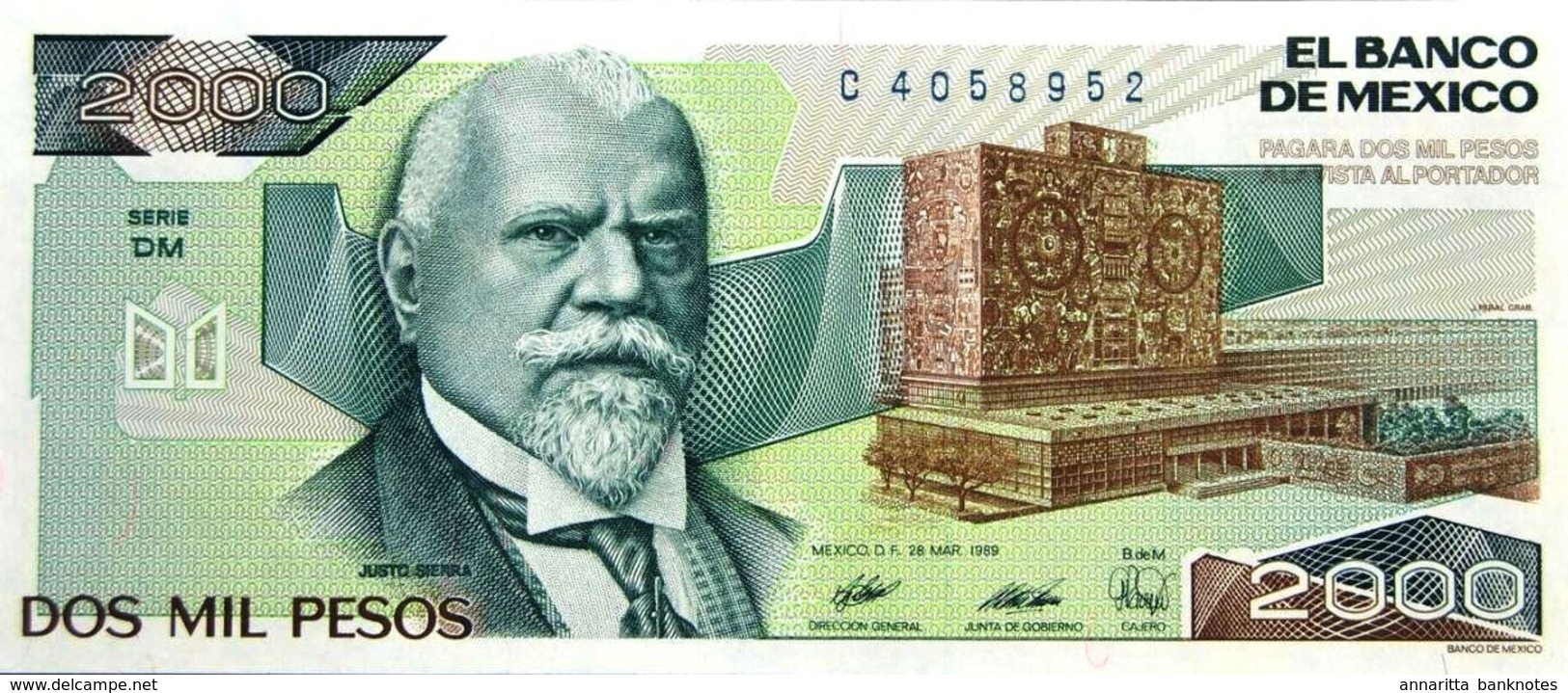 MEXICO 2000 PESOS 1989 P-86c UNC SERIE DM [MX086c] - Mexico