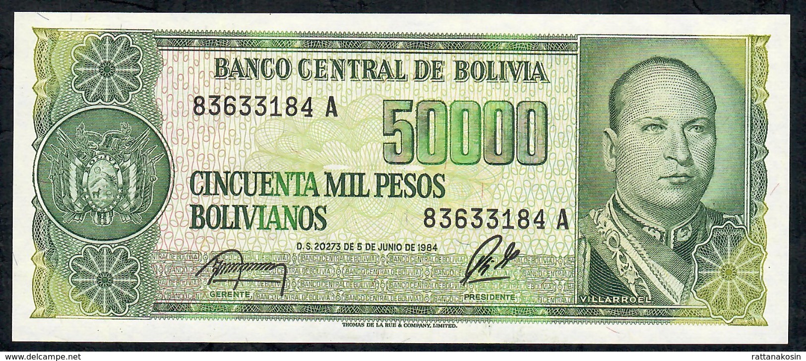 BOLIVIA P196a 5 CENTAVOS/50.000 P.B.  5.6.1984 #A Signature 76  UNC. - Bolivie