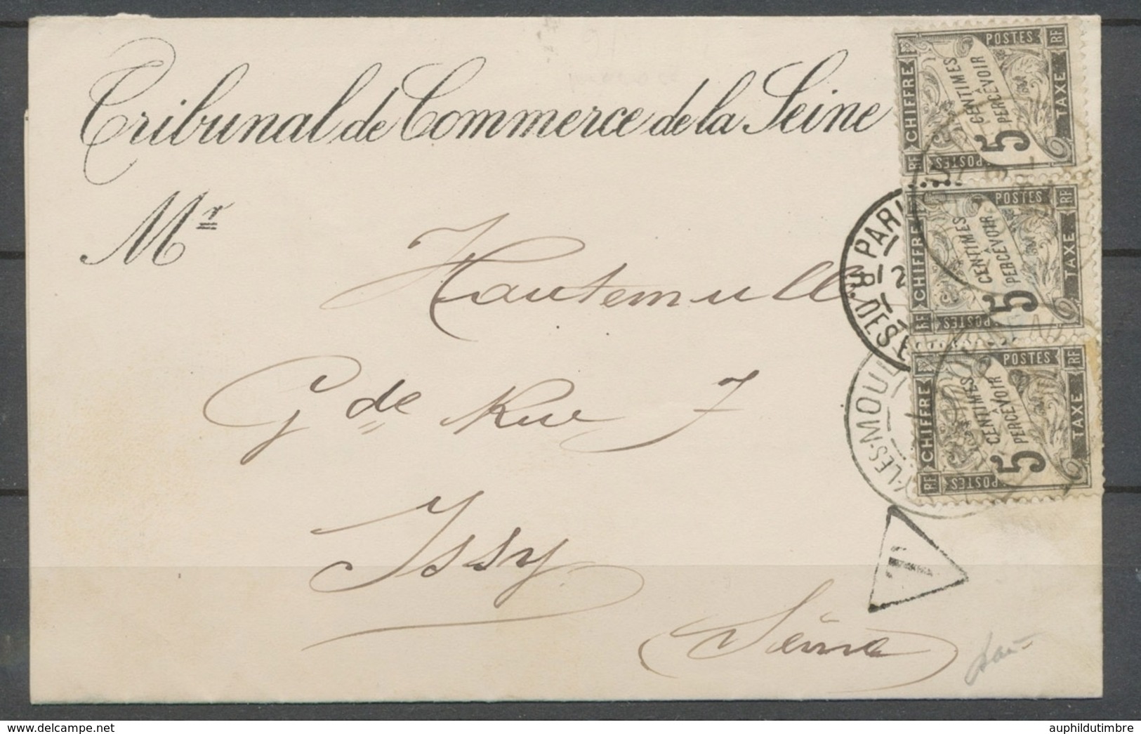 1894 Convocation Non Affranchie, Taxe Bande De 3 5c Noir Obl Issy, SUP X4799 - 1849-1876: Periodo Classico